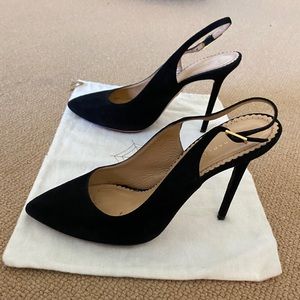 Charlotte Olympia SIGNED black suede pumps, size 9